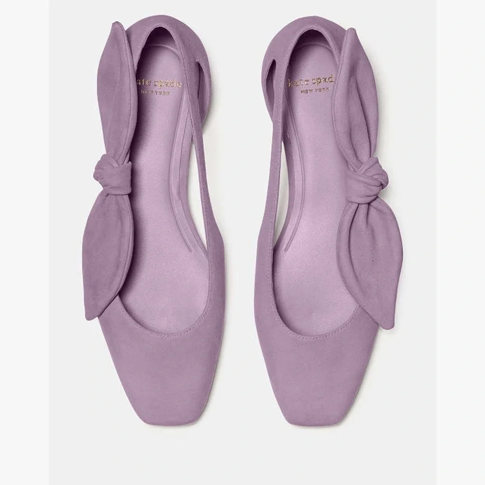 Kate Spade Bunnie Suede Flats Lavender Slingback Bow Ballet Shoes Size 8 - Picture 4 of 6